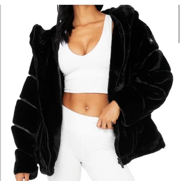 ALO Yoga Jackets Coats Alo Yoga Black Knockout Faux Fur